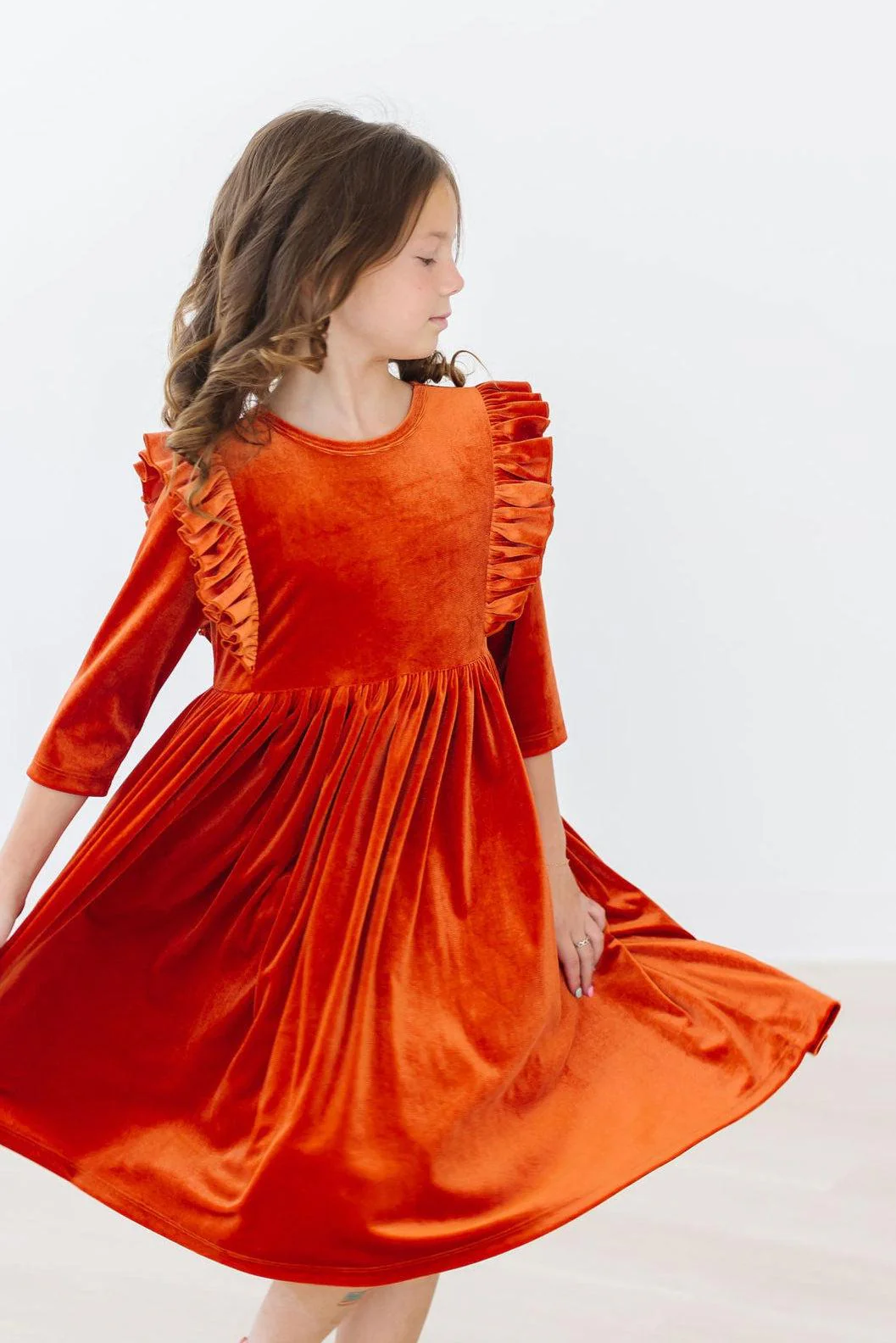 Mila & Rose Pumpkin Spice Velvet Ruffle Twirl Dress