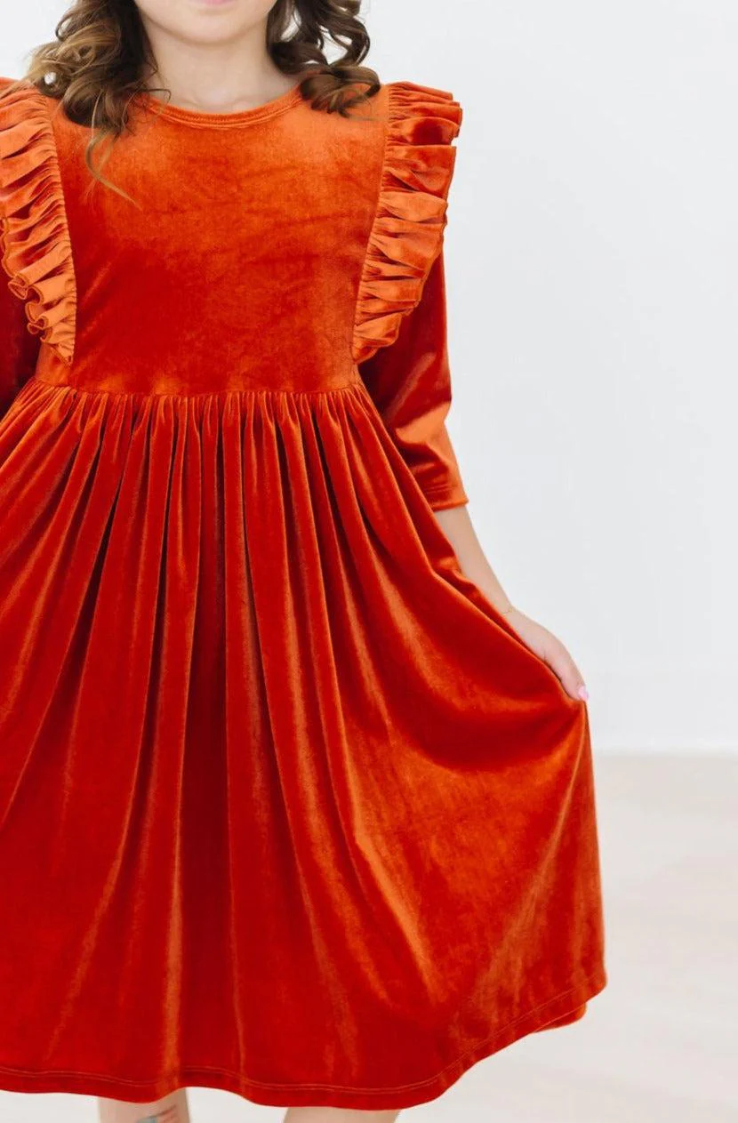 Mila & Rose Pumpkin Spice Velvet Ruffle Twirl Dress
