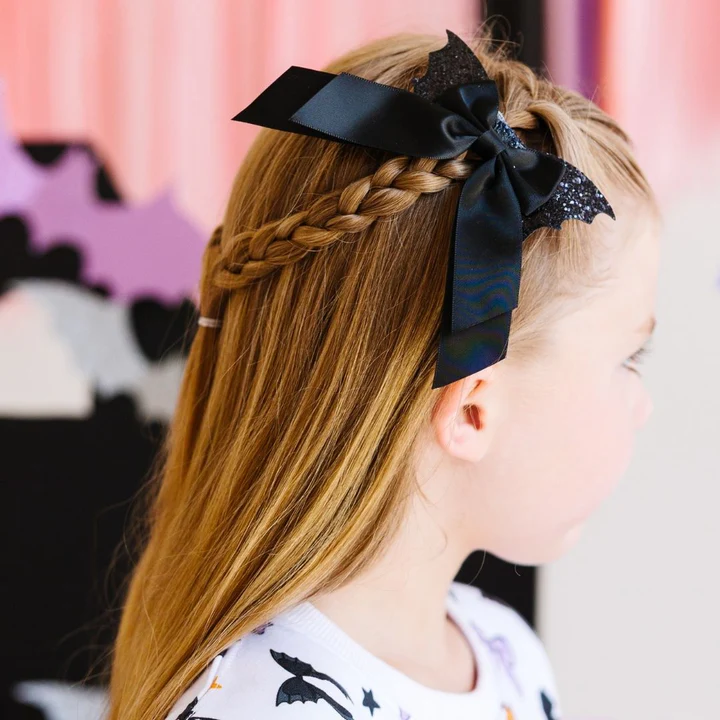 Sweet Wink Glitter Bat Halloween Coquette Bow Clip