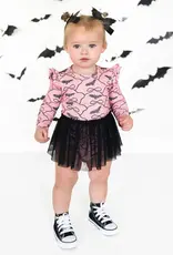 Sweet Wink Bat Trellis Printed Halloween Long Sleeve Tutu Bodysuit