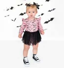 Sweet Wink Bat Trellis Printed Halloween Long Sleeve Tutu Bodysuit