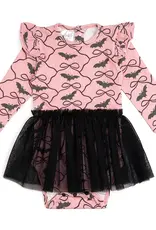 Sweet Wink Bat Trellis Printed Halloween Long Sleeve Tutu Bodysuit