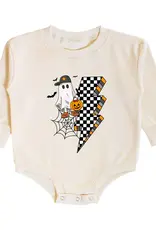 Sweet Wink Checker Ghost Halloween Long Sleeve Romper