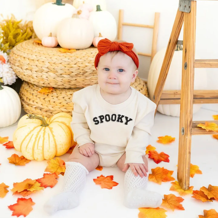 Sweet Wink Spooky Patch Black Halloween Long Sleeve Romper