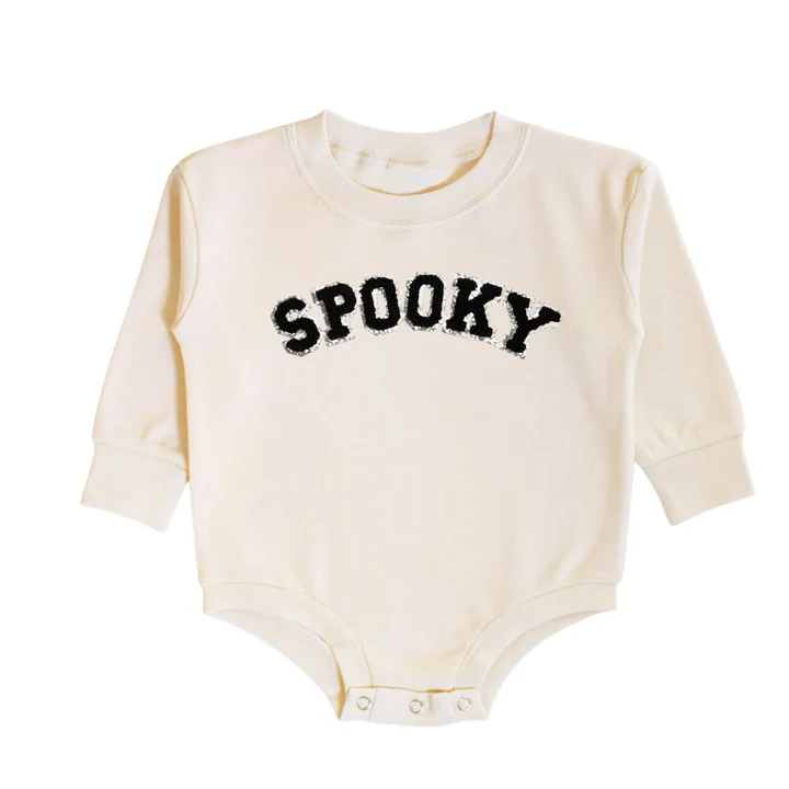 Sweet Wink Spooky Patch Black Halloween Long Sleeve Romper