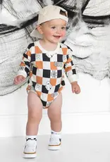 Sweet Wink Boo Checkered Halloween Long Sleeve Romper