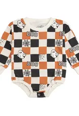 Sweet Wink Boo Checkered Halloween Long Sleeve Romper