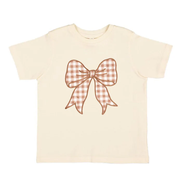 Sweet Wink Gingham Bow Patch Short Sleeve T-Shirt Natural