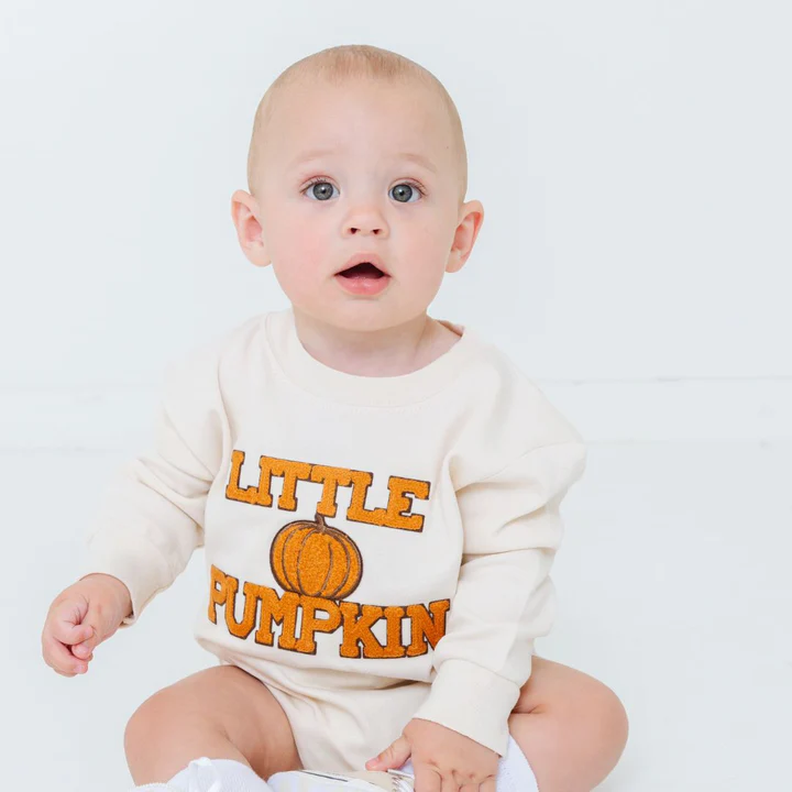 Sweet Wink Little Pumpkin Patch Long Sleeve Romper Natural