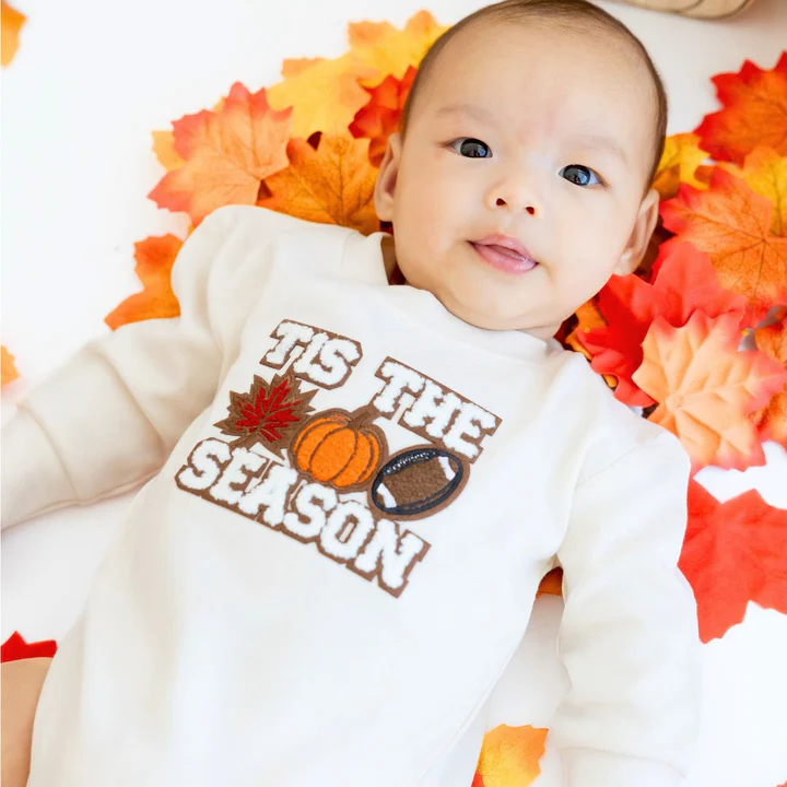 Sweet Wink Tis the Season Pumpkin Patch Long Sleeve Romper Natural