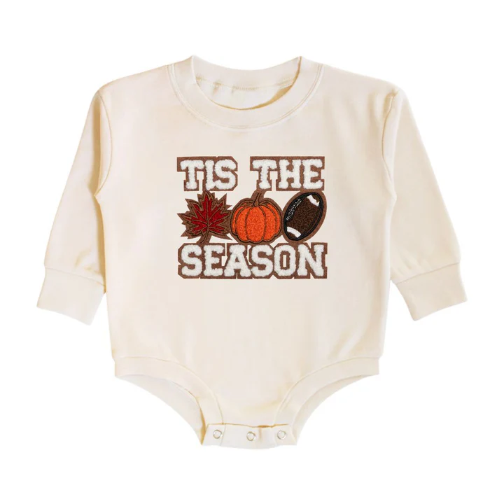 Sweet Wink Tis the Season Pumpkin Patch Long Sleeve Romper Natural