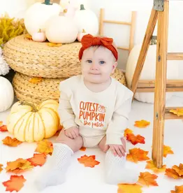 Sweet Wink Cutest Pumpkin in the Patch Long Sleeve Romper Natural