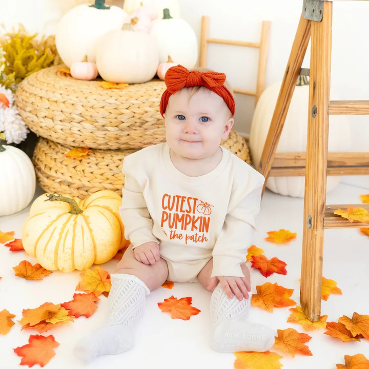Sweet Wink Cutest Pumpkin in the Patch Long Sleeve Romper Natural