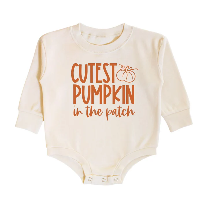 Sweet Wink Cutest Pumpkin in the Patch Long Sleeve Romper Natural
