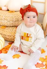 Sweet Wink Fall Babe Patch Long Sleeve Romper Natural