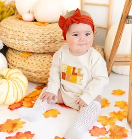 Sweet Wink Fall Babe Patch Long Sleeve Romper Natural