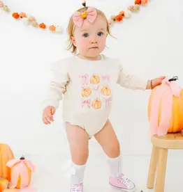Sweet Wink Coquette Pumpkin Long Sleeve Romper Natural