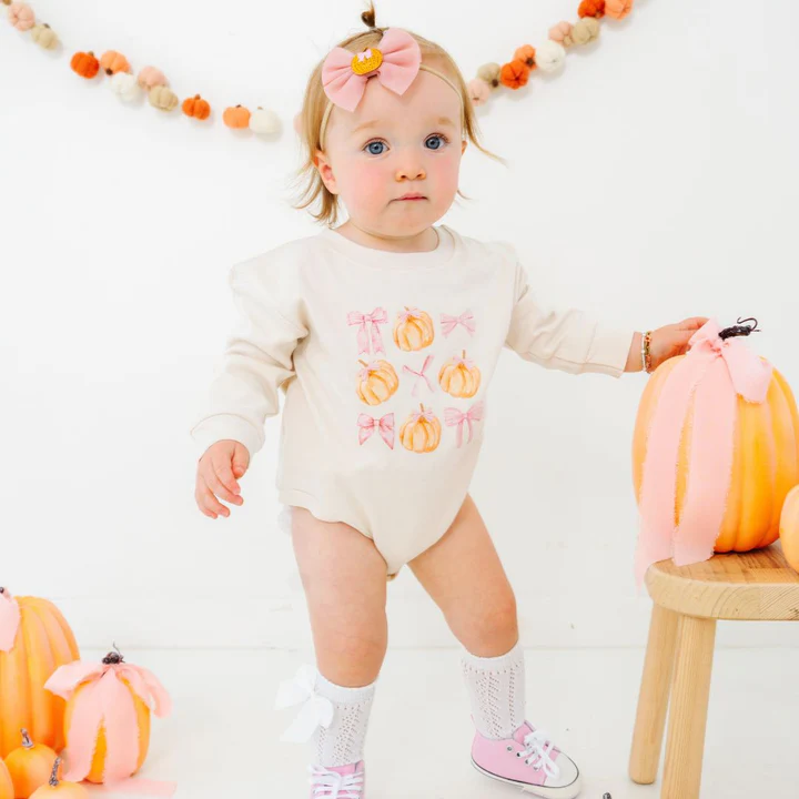 Sweet Wink Coquette Pumpkin Long Sleeve Romper Natural