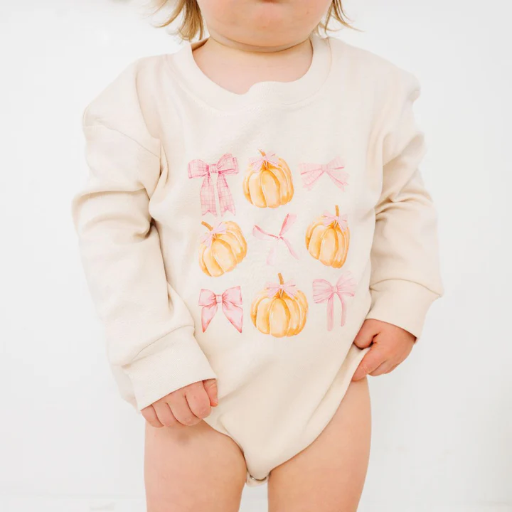 Sweet Wink Coquette Pumpkin Long Sleeve Romper Natural