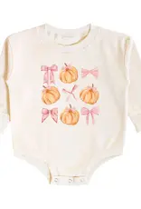 Sweet Wink Coquette Pumpkin Long Sleeve Romper Natural