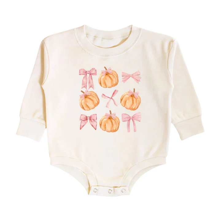 Sweet Wink Coquette Pumpkin Long Sleeve Romper Natural