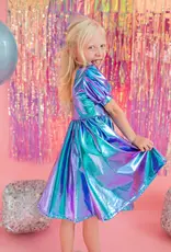 Ollie Jay Puff Dress in Aqua Lamé
