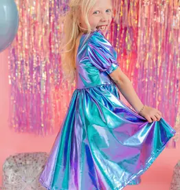 Ollie Jay Puff Dress in Aqua Lamé