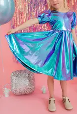 Ollie Jay Puff Dress in Aqua Lamé