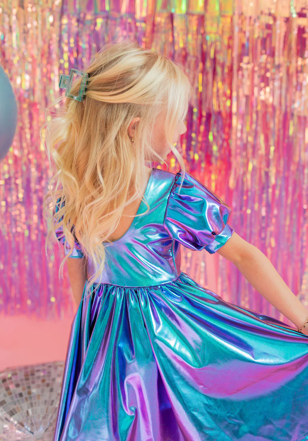 Ollie Jay Puff Dress in Aqua Lamé