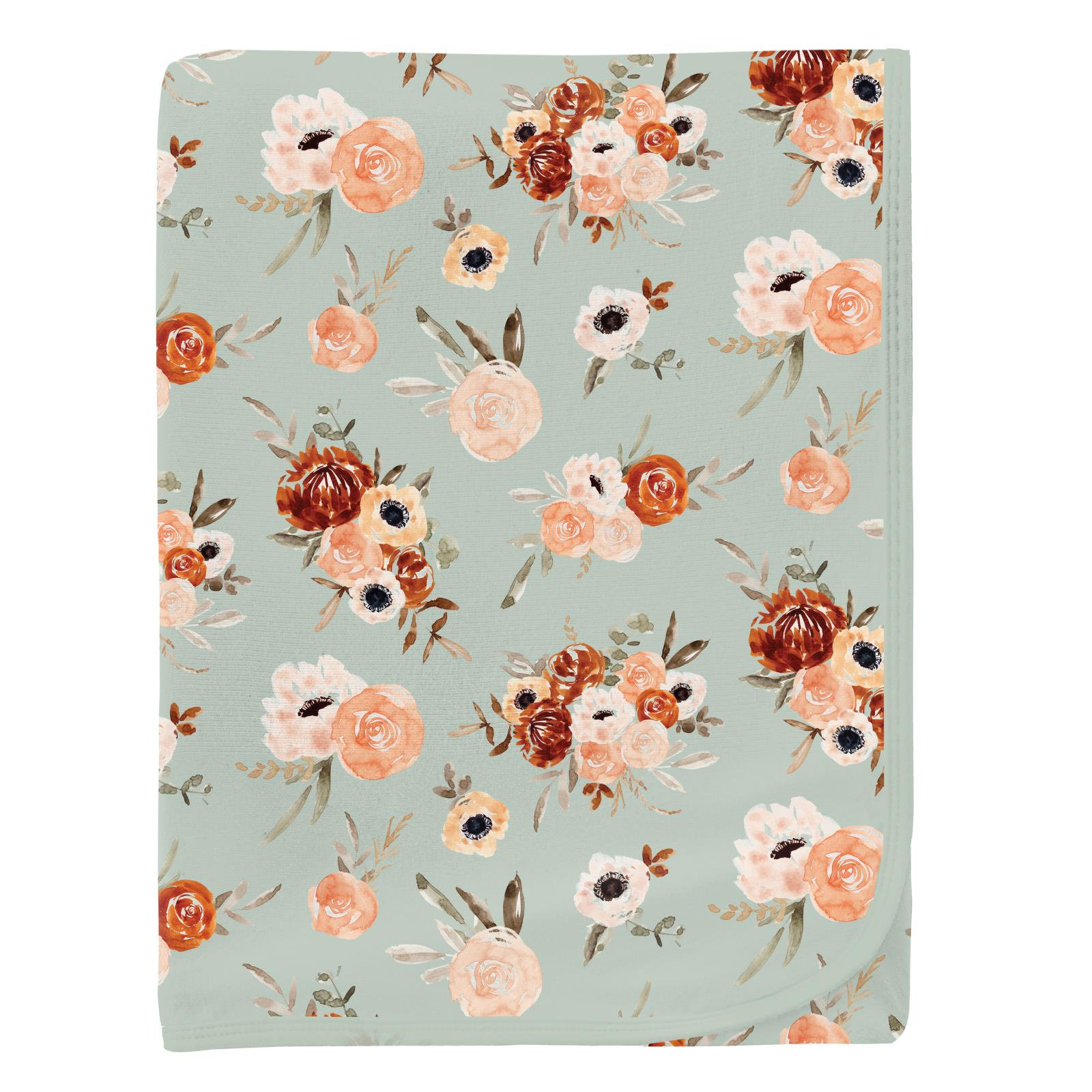 Kickee Pants Print Swaddling Blanket Aloe Fall Floral