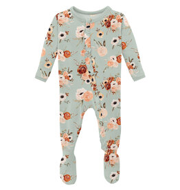 Kickee Pants Print Layette Ruffle Footie with 2 Way Zipper Aloe Fall Floral