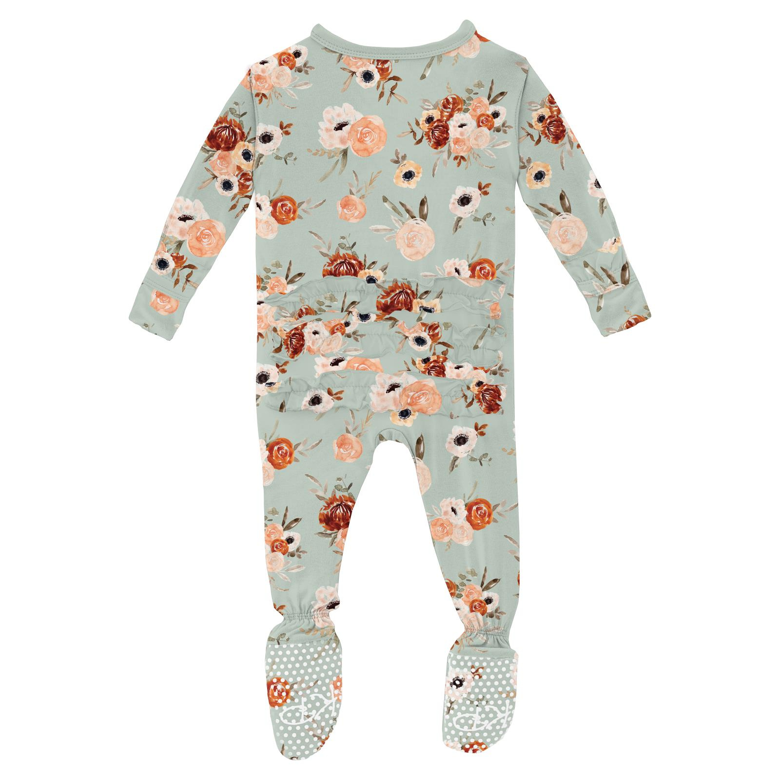 Kickee Pants Print Layette Ruffle Footie with 2 Way Zipper Aloe Fall Floral