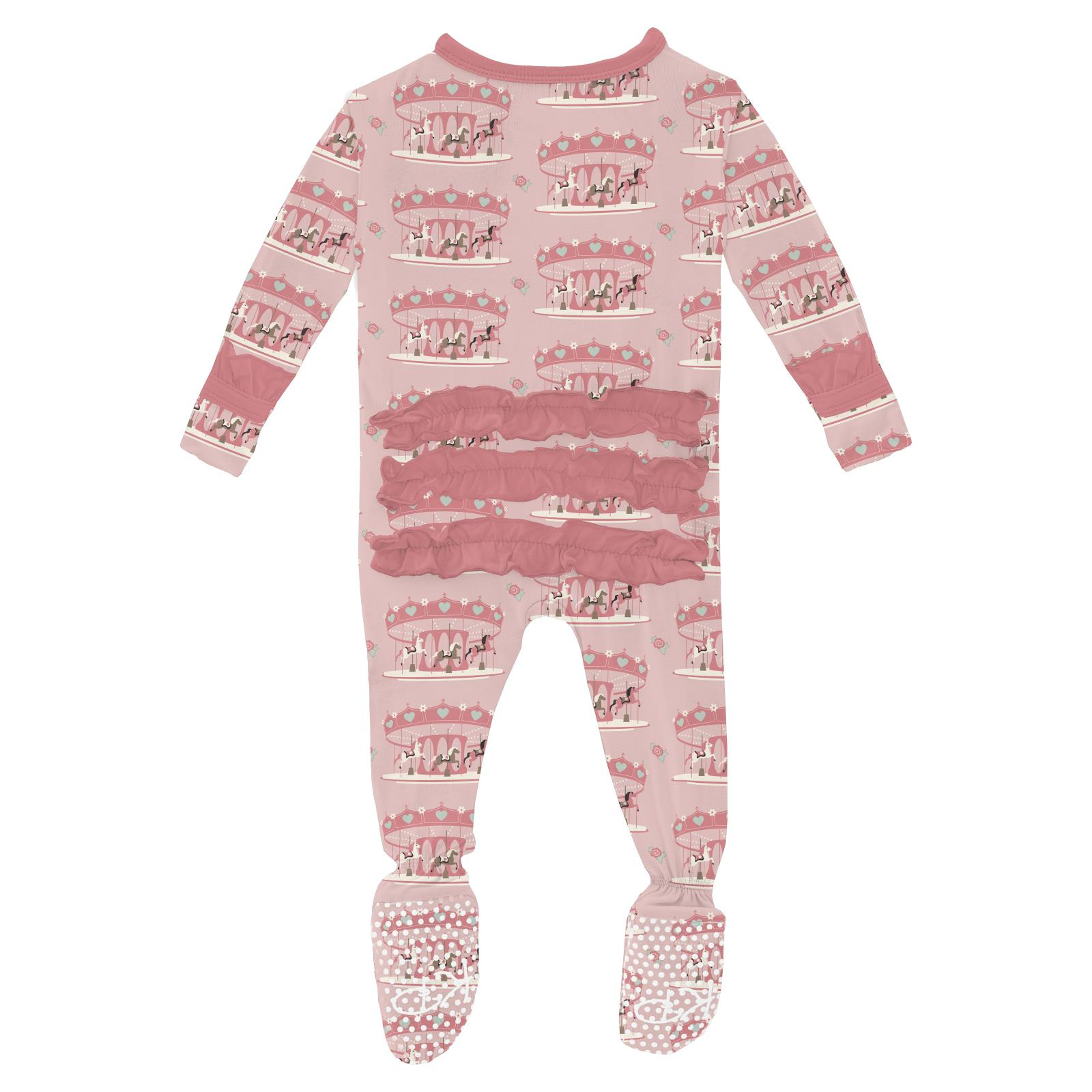 Kickee Pants Print Layette Ruffle Footie with 2 Way Zipper Baby Rose Fair Carousel