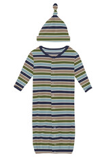 Kickee Pants Print Layette Gown Converter & Single Knot Hat Set Fall Vibes Stripe