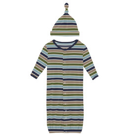 Kickee Pants Print Layette Gown Converter & Single Knot Hat Set Fall Vibes Stripe