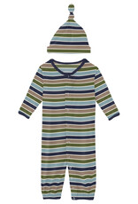 Kickee Pants Print Layette Gown Converter & Single Knot Hat Set Fall Vibes Stripe