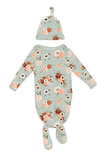 Kickee Pants Print Knotted Layette Gown & Hat Set Aloe Fall Floral