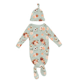 Kickee Pants Print Knotted Layette Gown & Hat Set Aloe Fall Floral One Size