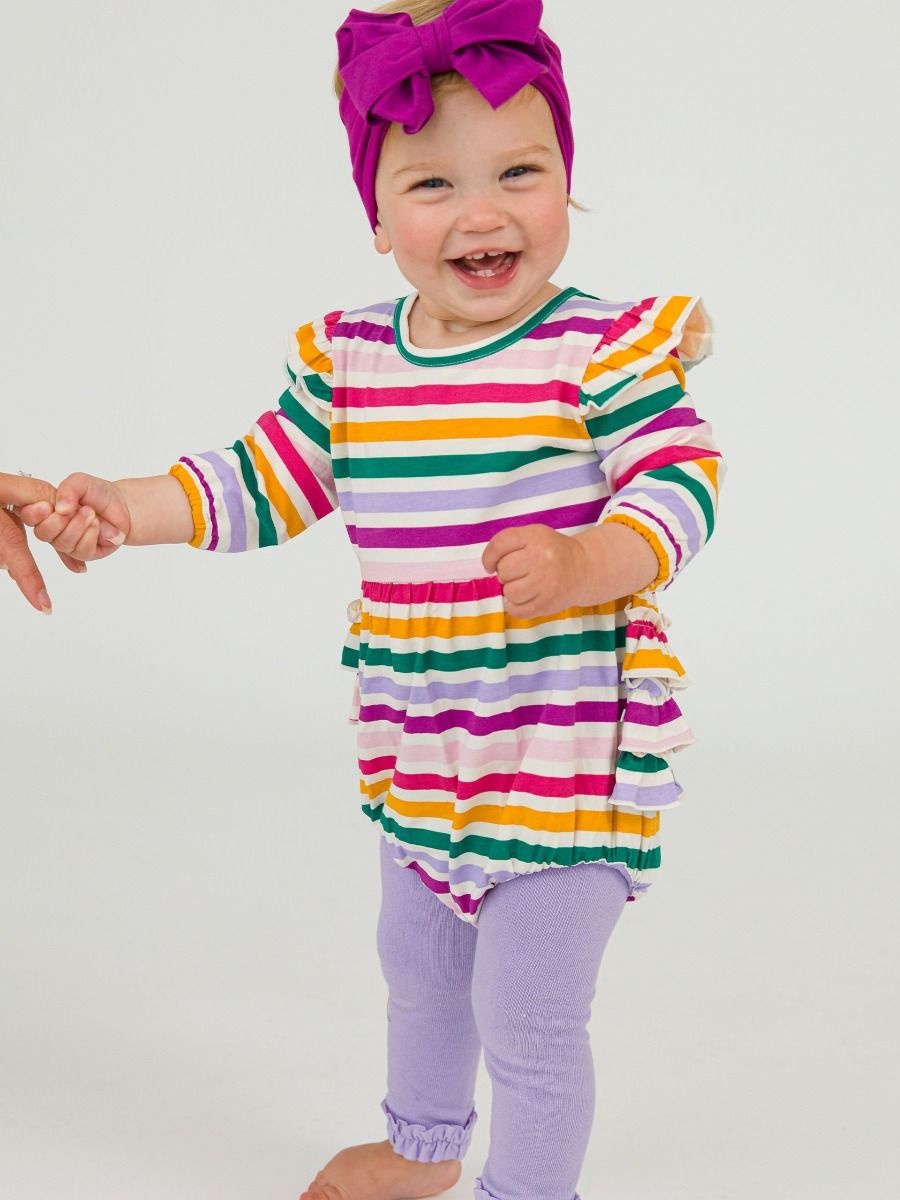 RuffleButts + RuggedButts Knit Long Sleeve Flutter Bubble Romper