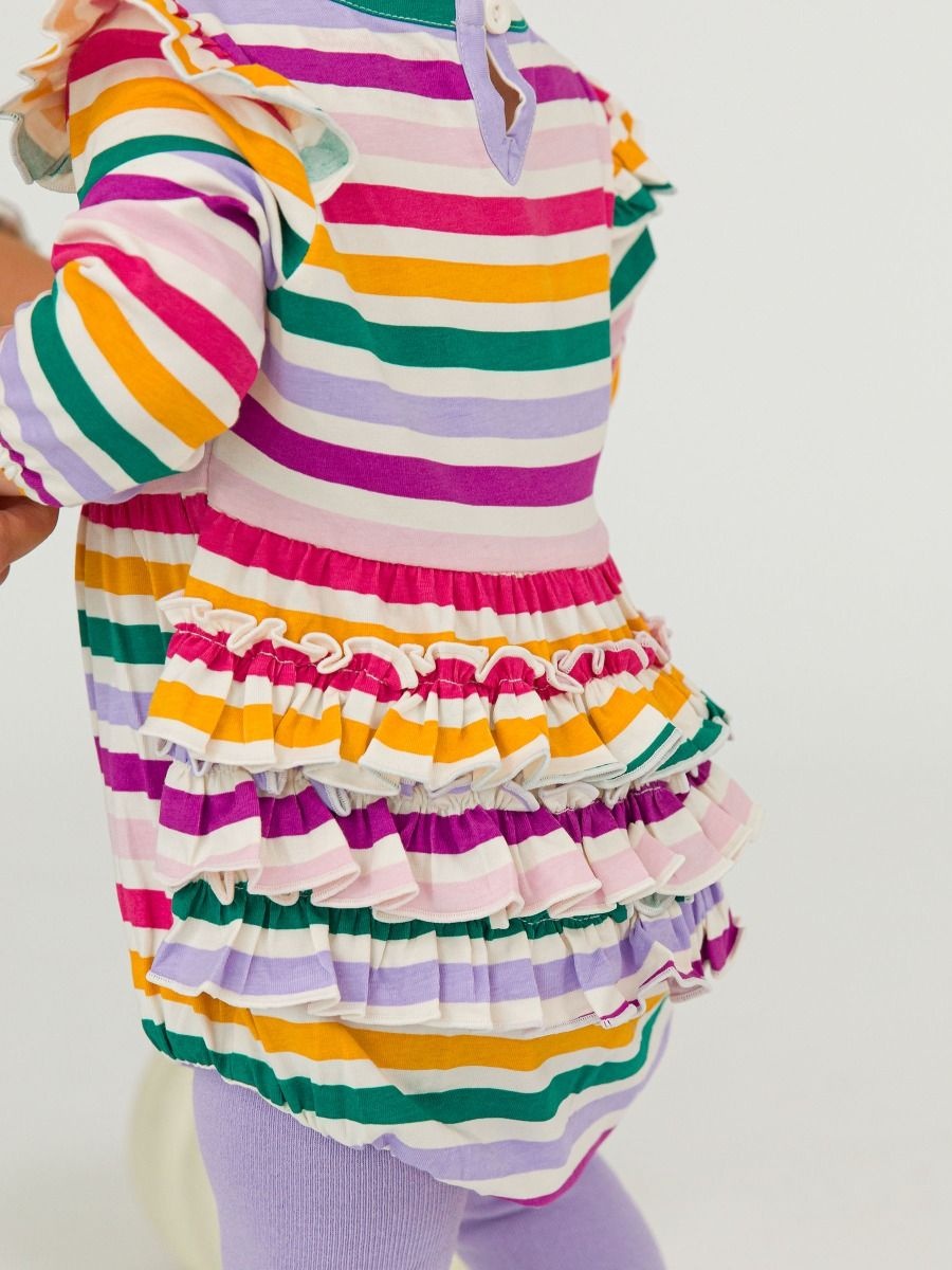 RuffleButts + RuggedButts Knit Long Sleeve Flutter Bubble Romper
