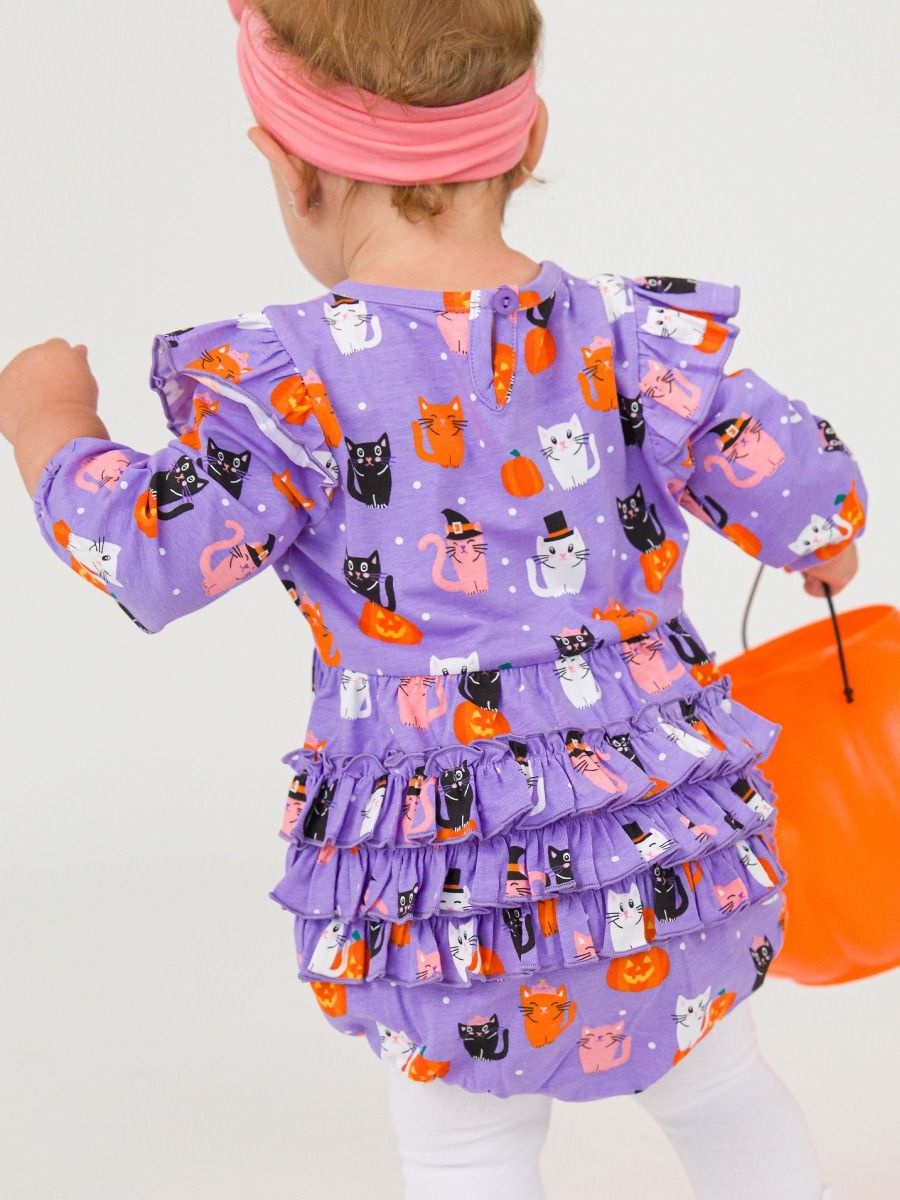 RuffleButts + RuggedButts Knit Long Sleeve Flutter Bubble Romper