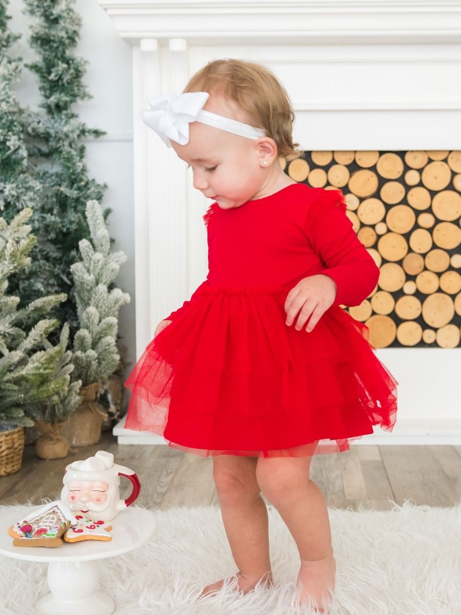 RuffleButts + RuggedButts Flutter Tulle Long Sleeve Twirl Romper