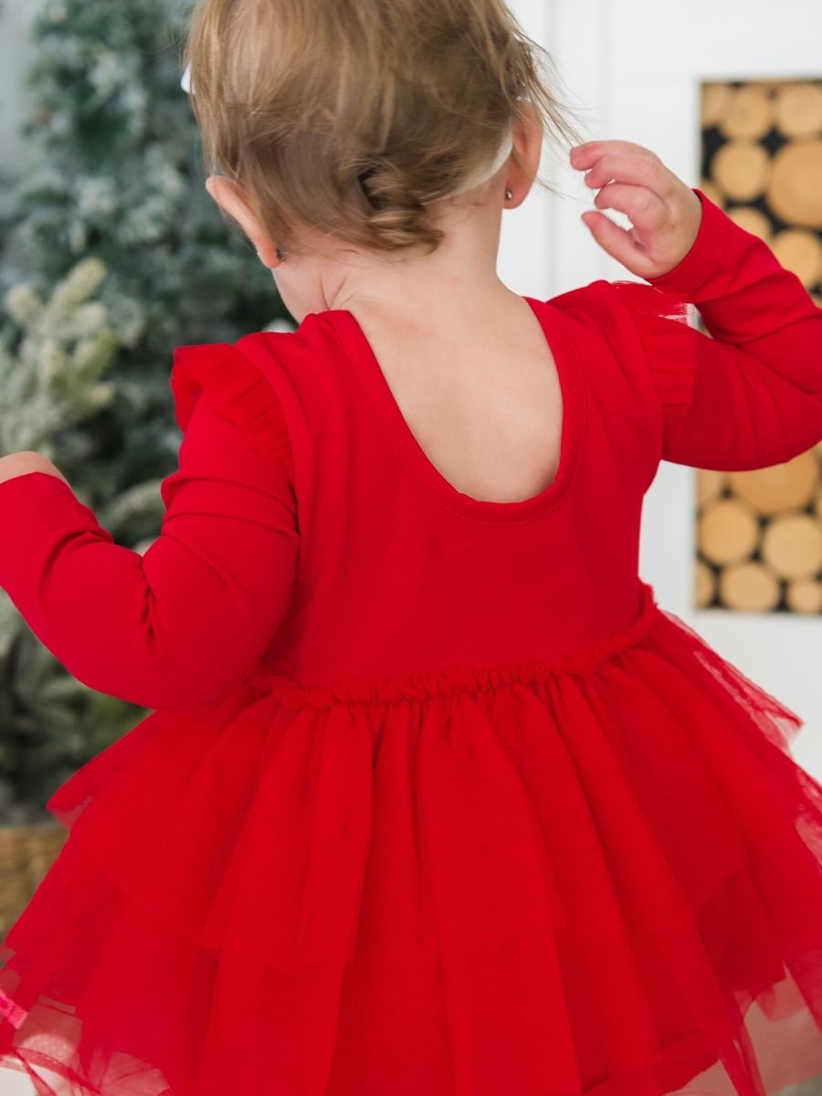 RuffleButts + RuggedButts Flutter Tulle Long Sleeve Twirl Romper