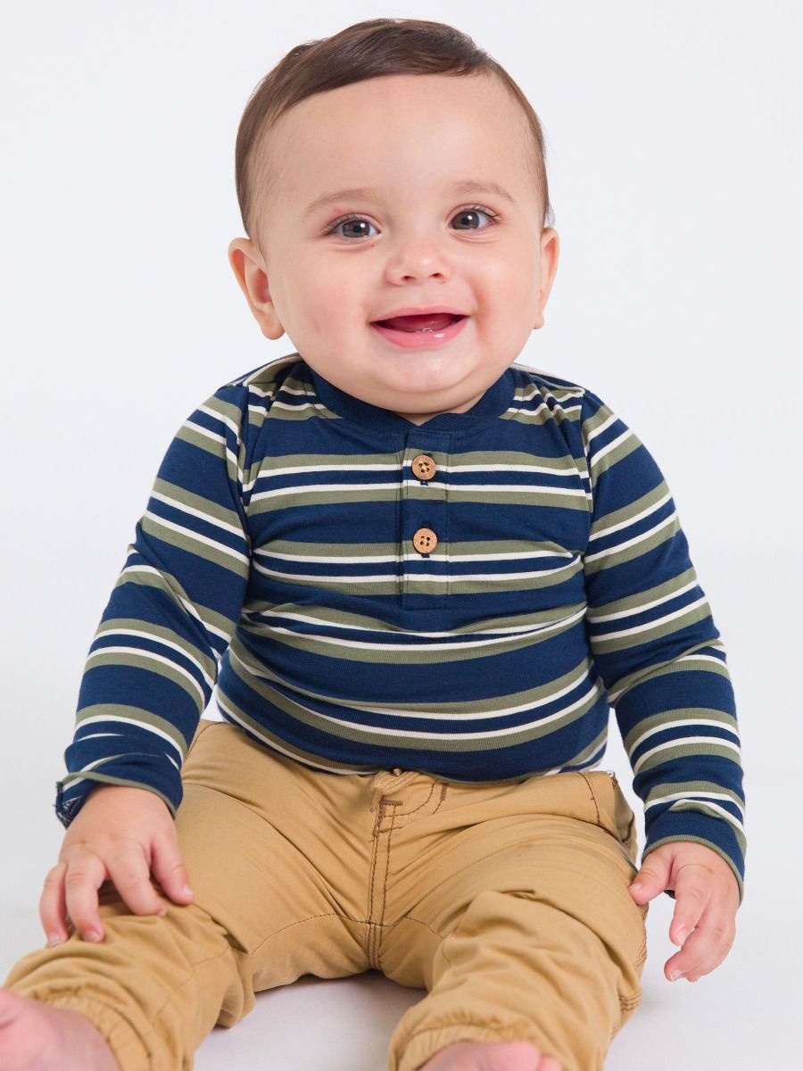 RuffleButts + RuggedButts Knit Long Sleeve 2-Button Henley Bodysuit