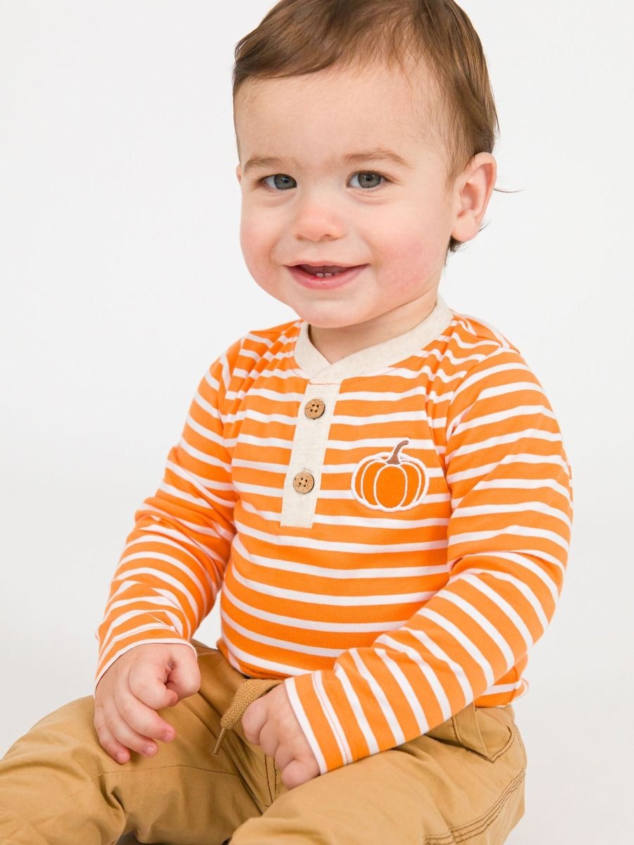 RuffleButts + RuggedButts Knit Long Sleeve Embroidered Henley Bodysuit