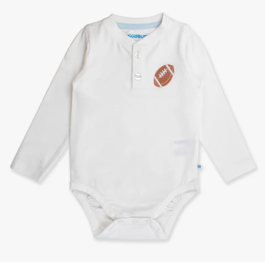 RuffleButts + RuggedButts Knit Long Sleeve Embroidered Henley Bodysuit