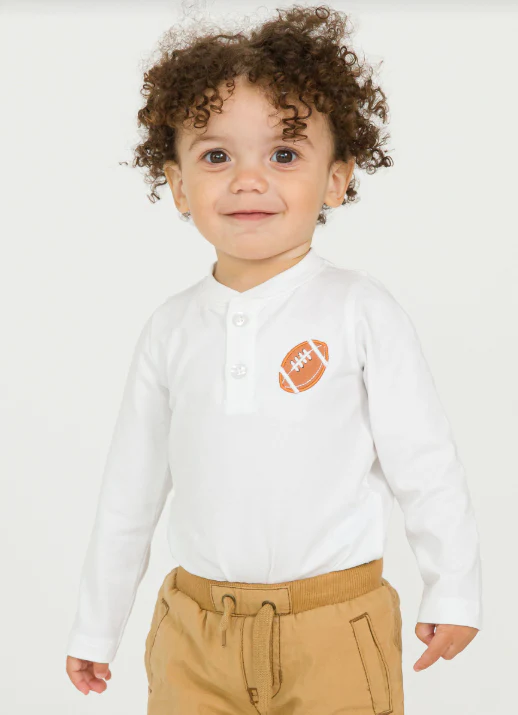 RuffleButts + RuggedButts Knit Long Sleeve Embroidered Henley Bodysuit