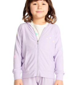 Chaser Candy Stars Cozy Knit Zip Up Hoodie Lavender