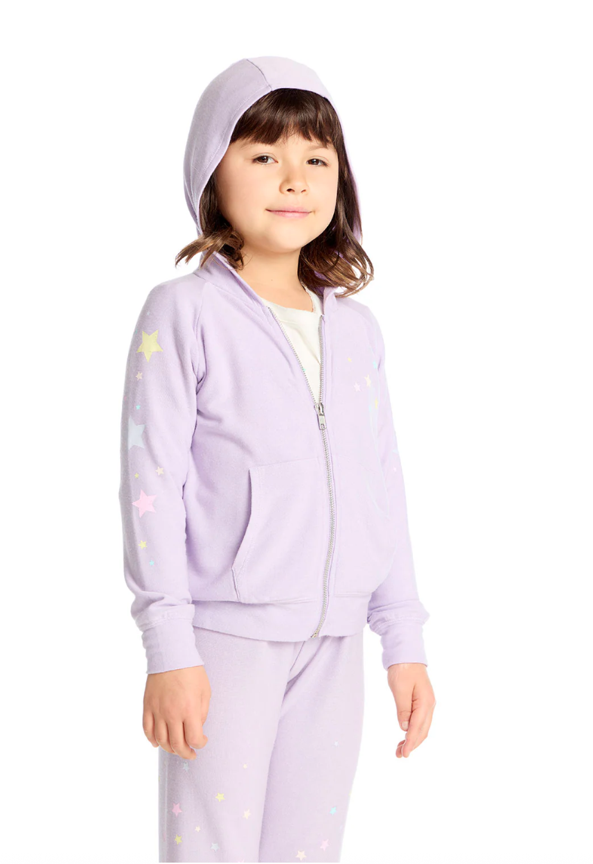 Chaser Candy Stars Cozy Knit Zip Up Hoodie Lavender