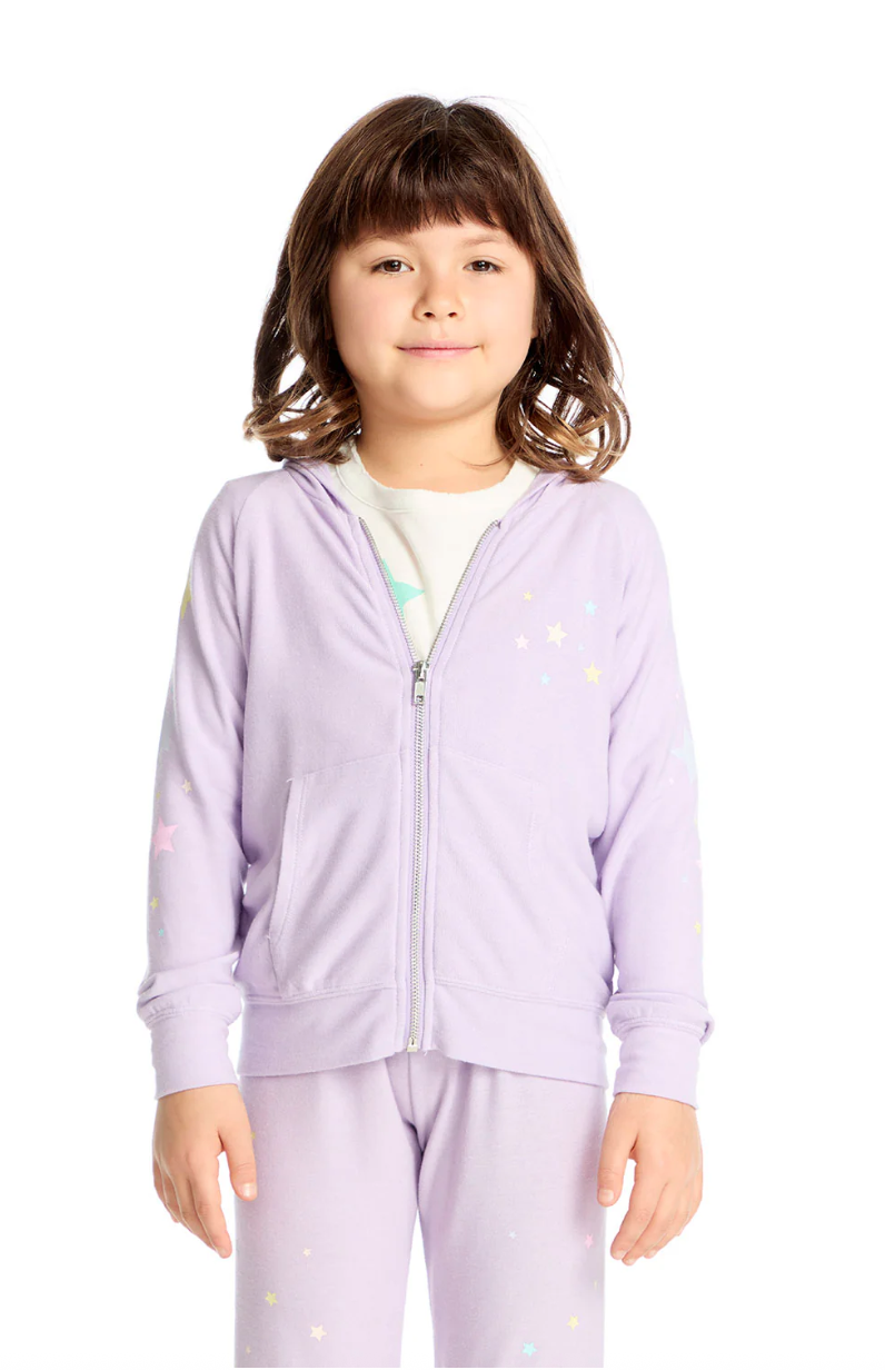Chaser Candy Stars Cozy Knit Zip Up Hoodie Lavender